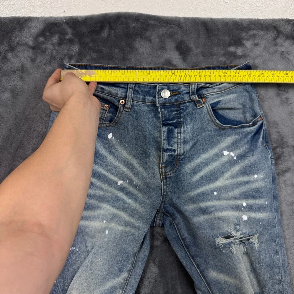 Purple Brand P001 Skinny Jeans Mens 32 Blue Good Distressed Paint Splatter